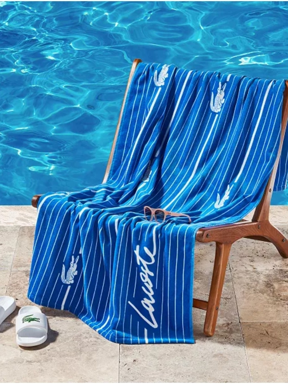 Lacoste Crocodile Print Shirting Cotton Beach Towel Size 36" x 72" Blue